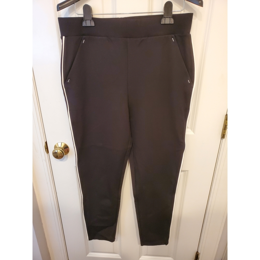 Hue white striped side ponte leggings